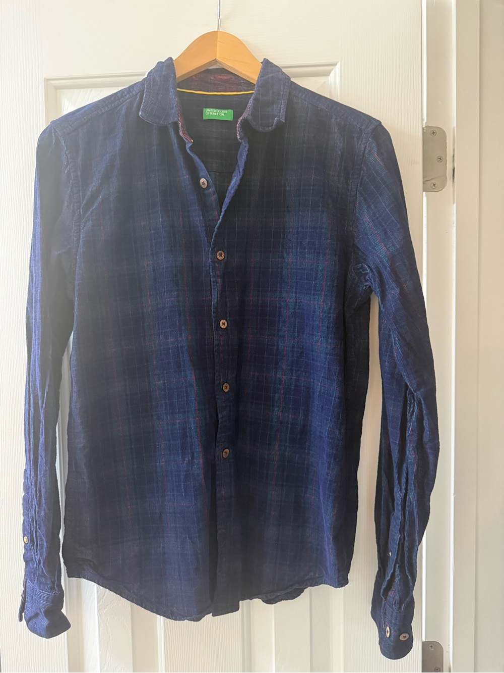 United Colors Of Benetton Men's Dark Blue Plaid Button-Down Shirt